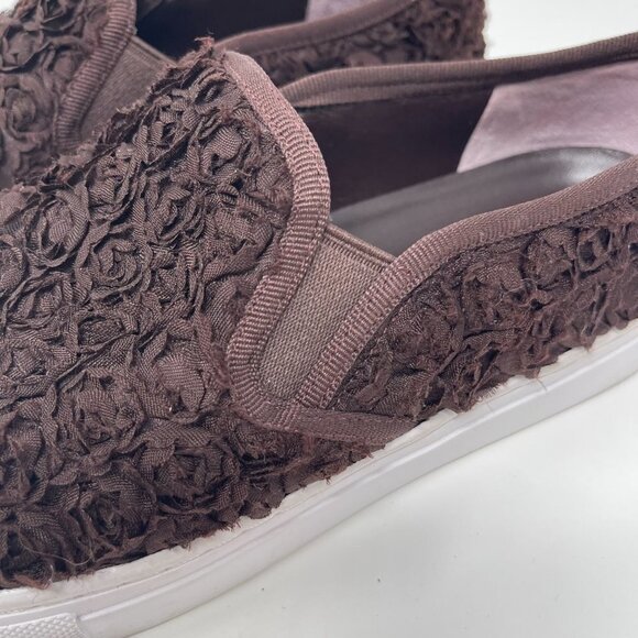 Tory Burch Rosette Slip On Trainers leather boho textile flowers brown size 7.5 - Picture 1 of 11
